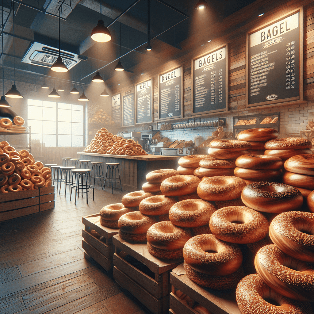 Freshly baked delicious bagels piled high